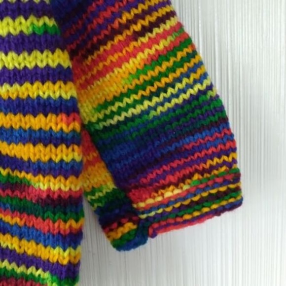 Handmade Knitted Colorful Sweater Cardigan Hoodie Crayon Buttons Hooded 12" P2P - Picture 7 of 10